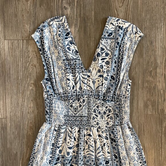 Old Navy Waist-Defined Midi Dress in Blue Paisley - Picture 8 of 10